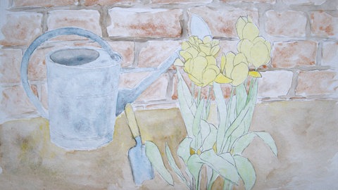 Gartenmotiv mit Aquarellfarben