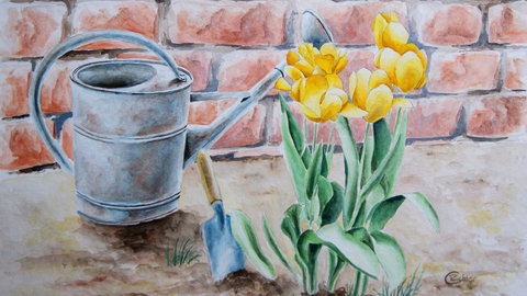 Gartenmotiv mit Aquarellfarben