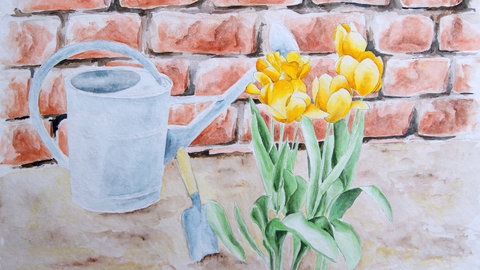 Gartenmotiv mit Aquarellfarben