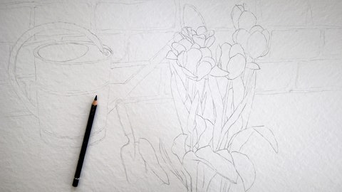 Gartenmotiv mit Aquarellfarben