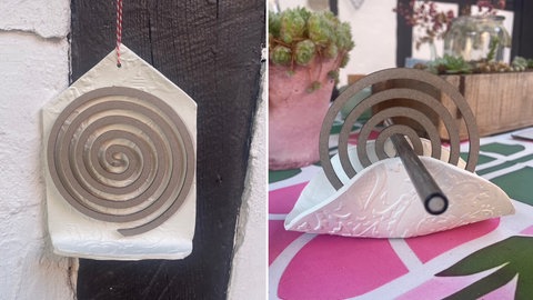 Häuschen und Schale als Halterung für eine Anti-Mückenspirale