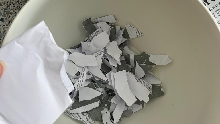 Altpapier in kleine Stücke reißen...