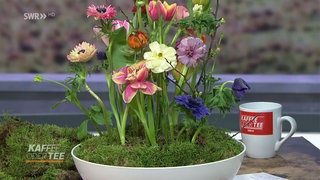 Tischdekoration mit Frühlingsblumen