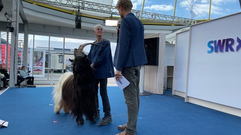 Ziegenbock auf der Bühne im Gläsernen Studio