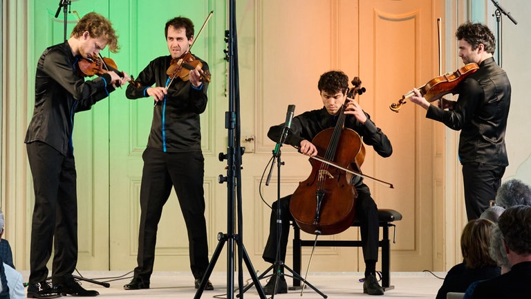 Das vision string quartet bei seinem Konzert „Veilchen, Frühling, Allegretto“ am 17. Mai 2026