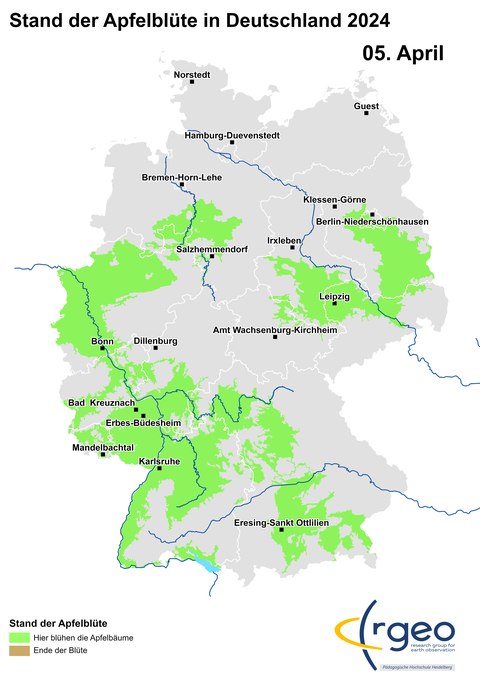 Die Apfelblüten-Landkarte vom 5. April 2024