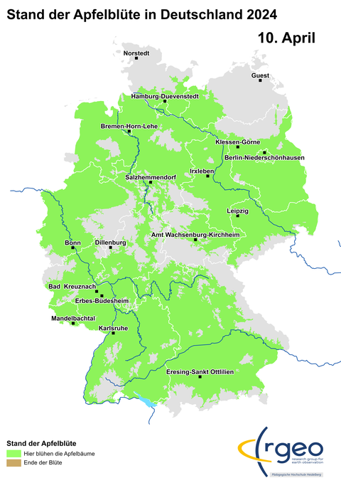 Apfelblüten-Landkarte vom 10. April 2024