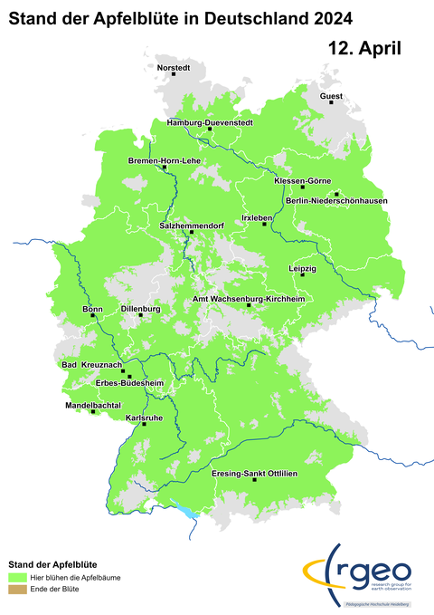 Apfelblüten-Landkarte für den 12. April 2024