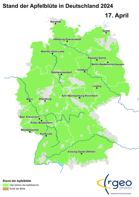Apfelblüten-Landkarte vom 17. April 2024