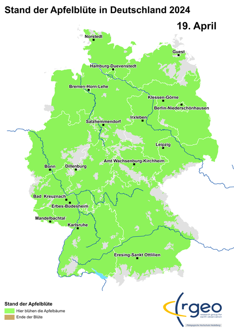 Apfelblüten-Landkarte vom 19. April 2024