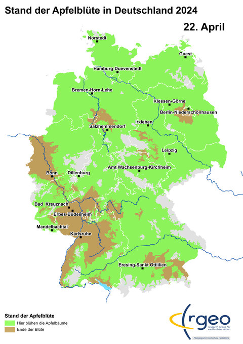 Apfelblüten-Landkarte für den 22. April 2024 
