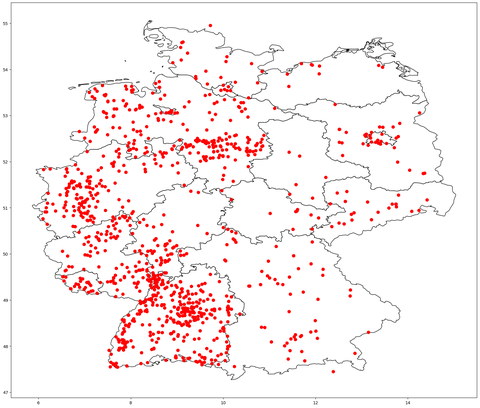Standorte jener Bäume, die in die Berechnung der Apfelblütenlandkarte vom 29. April mit besonders hohem Gewicht eingegangen sind.
