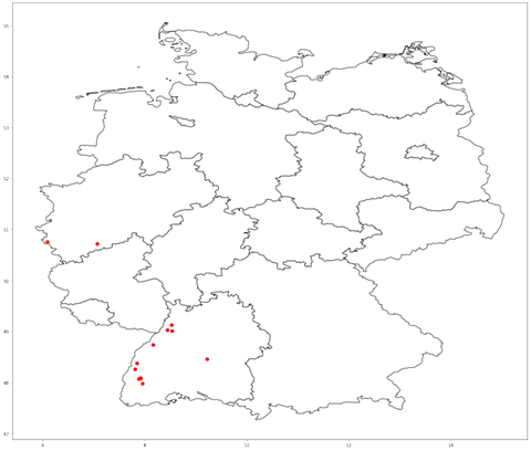 7. April: Die Standorte jener Bäume, von denen wir sicher wissen, dass sie im Freiland stehen und blühen. Auf der Basis dieser Daten werden die Landkarten mit den Blühzonen berechnet.