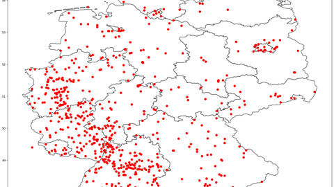 Landkarte der bis zum 6. Mai bei der Apfelblütenaktion gemeldeten Bäume. Mittlerweile sind viele davon bereits verblüht.