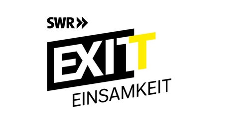 Das Logo des Projekts EXIT EINSAMKEIT zeigt die Worte Exit und Einsamkeit und ein Pfeil nach rechts, der bildlich aus der Isolation herausführen soll. Darüber das Logo des SWR. 