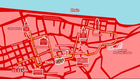 Zugstrecke des Rosenmontagsumzuges in Mainz 2026