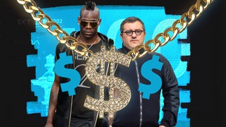 Bild-Montage mit Spielerberater Mino Raiola, Fußballer Mario Balotelli und Dollarzeichen
