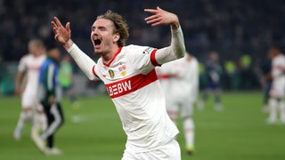 Nick Woltemade bejubelt seinen Treffer im DFB Pokal