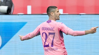 Andrej Kramaric von der TSG Hoffenheim jubelt über das Tor zum 3:0 gegen Heidenheim