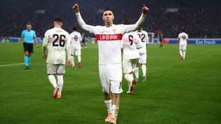 Bilal El Khannouss vom VfB Stuttgart feiert sein Tor gegen Feyenoord Rotterdam