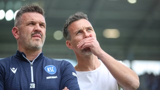 KSC-Trainer Christian Eichner (rechts) mit seinem damaligen Co-Trainer Zlatan Bajramovic