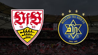 Das Logo des VfB Stuttgart und Maccabi Tel Aviv