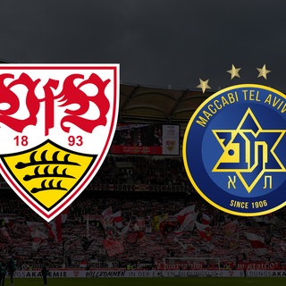 Das Logo des VfB Stuttgart und Maccabi Tel Aviv