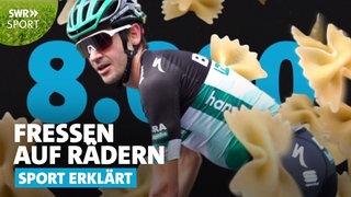 Emanuel Buchmann (Radsportler) auf dem Rad, im Hintergrund die Zahl 8.000 Kalorien