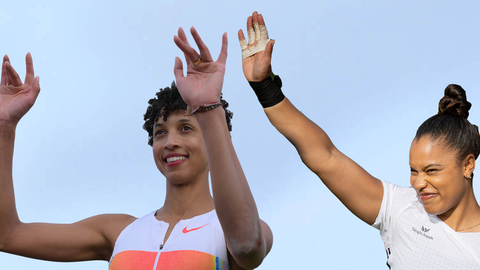 Malaika Mihambo und Yemisi Ogunleye in Rehlingen.