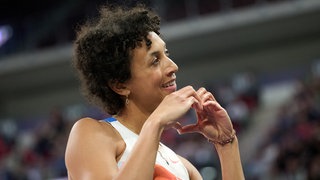 Malaika Mihambo bei ihrem Saisonauftakt in Düsseldorf.