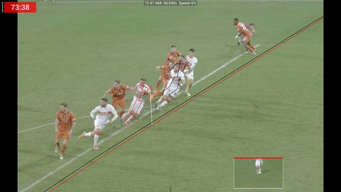 Diese Aufnahme beweist laut DFB-Schiri GmbH, dass die Linie bei Ermedin Demirovics Treffer beim 1. FC Heidenheim korrekt gezogen war und der Stürmer im Abseits stand.