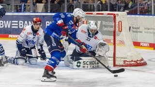 Ein Spieler der Adler Mannheim beim Torabschluss