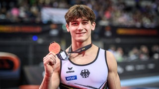 Turner Timo Eder am Abschlusstag des DTB-Pokals in Stuttgart