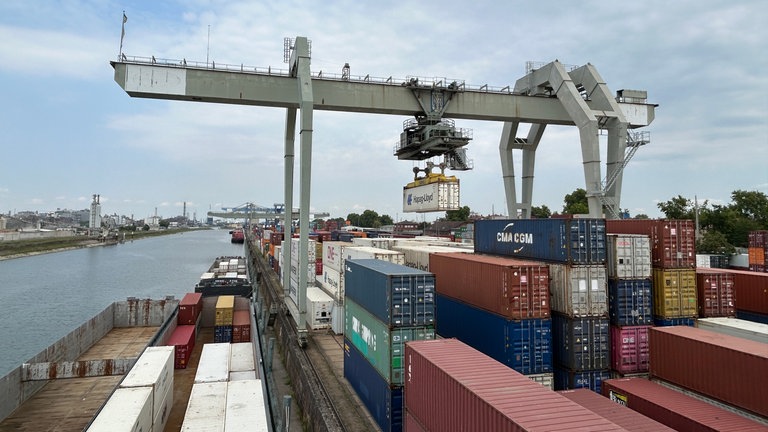 Eine riesige Containerlandschaft prägt das Bild des Mannheimer Hafens