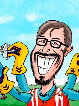 Cartoon von SWR1 Moderator Ingo Lege mit Besen beim Müll sammeln und entsorgen im Rahmen der SWR1 Dreck weg-Woche!