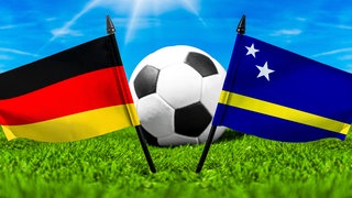 Symbolbild zur FIFA Fußball-WM 2026 mit den Flaggen von Deutschland und Curacao.