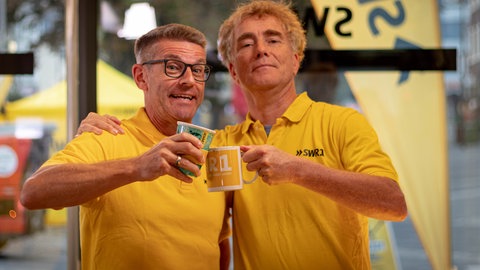 SWR1 Hitparaden-Moderatoren Frank Jenschar und Hanns Lohmann
