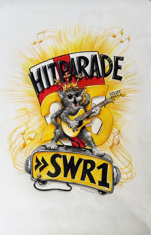 Zeichnung für die SWR1 Hitparade 2025 in Koblenz von Alfons Stüber aus Heddert