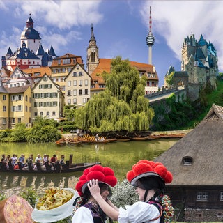 Bildcollage aus verschiedenen Sehenswürdigkeiten in Baden-Württemberg und Rheinland-Pfalz