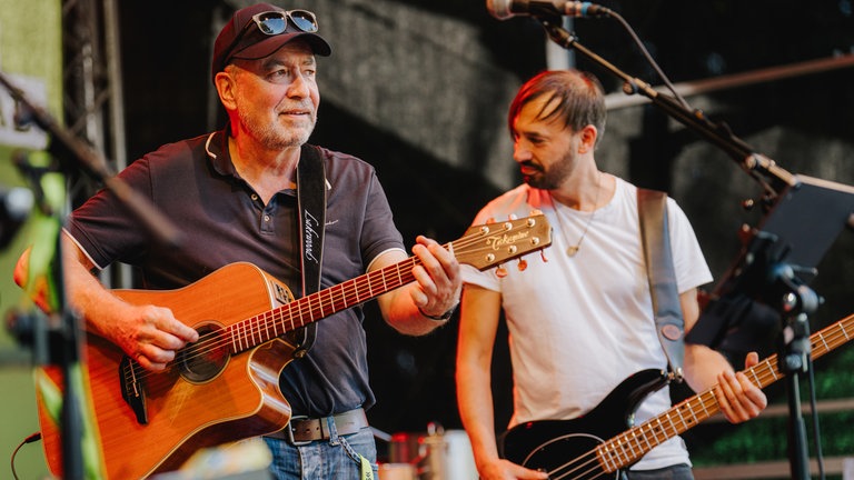 Der Guitarman und die ThomFreds auf der Bühne im Bürgerpark in Wörth beim SWR4 Festival