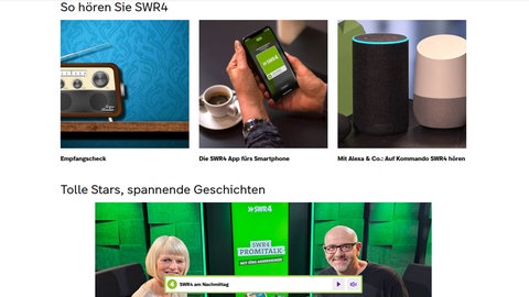 Playerleiste auf der SWR4 Webseite mit grünem Kasten markiert