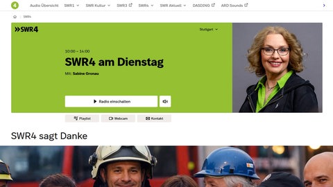 Screenshot der Anzeige des laufenden SWR4 Programms auf SWR4.de