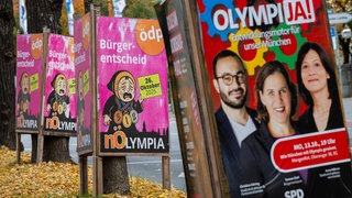 Plakate pro und contra Olympia 2036 in München