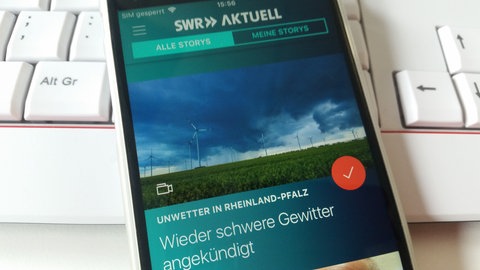 Screenshot Unwetter-Artikel in der SWR Aktuell App