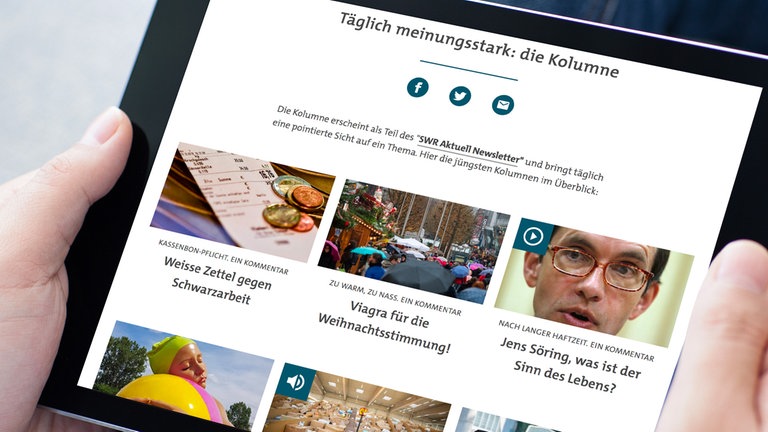 Blick auf die Website mit der Übersicht der aktuellen Kolumnen