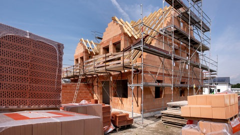 Baustelle, Rohbau eines Hauses