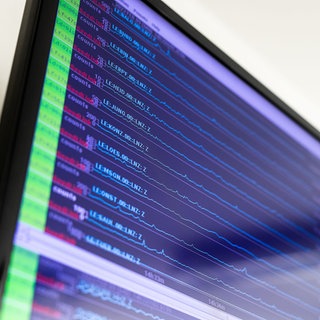 Ein Monitor zeigt die Ausschläge im Erdbeben-Messnetz des Landeserdbebendienst an.