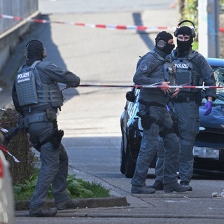 Polizeibeamte stehen vor einem beschädigten Auto: Der Innenausschuss beschäftigt sich noch nicht mit der Amokfahrt von Mannheim