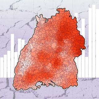 Baden-Württemberg-Karte zeigt Temperaturerhöhung im Jahr 2024.