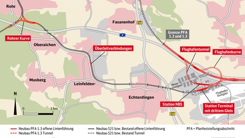 Die Variante "drittes Gleis" für den Filderbahnhof